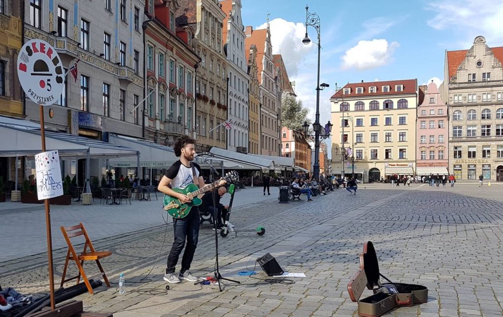 The Human Computers busking in Wrocław at BuskerBus 2020