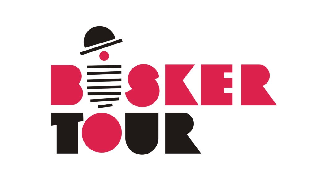 Words Busker Tour in red and black letters 