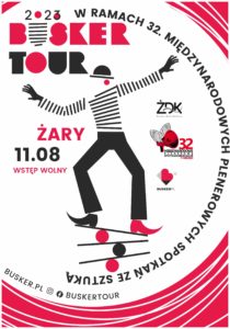 Ilustrowany plakat promocyjny festiwalu Busker Tour w Żarach