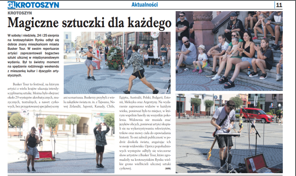 Relacja tekstowa i fotograficzna z Festiwalu Busker Tour 2024 w Krotoszynie w Gazecie Lokalnej KROTOSZYN nr 491