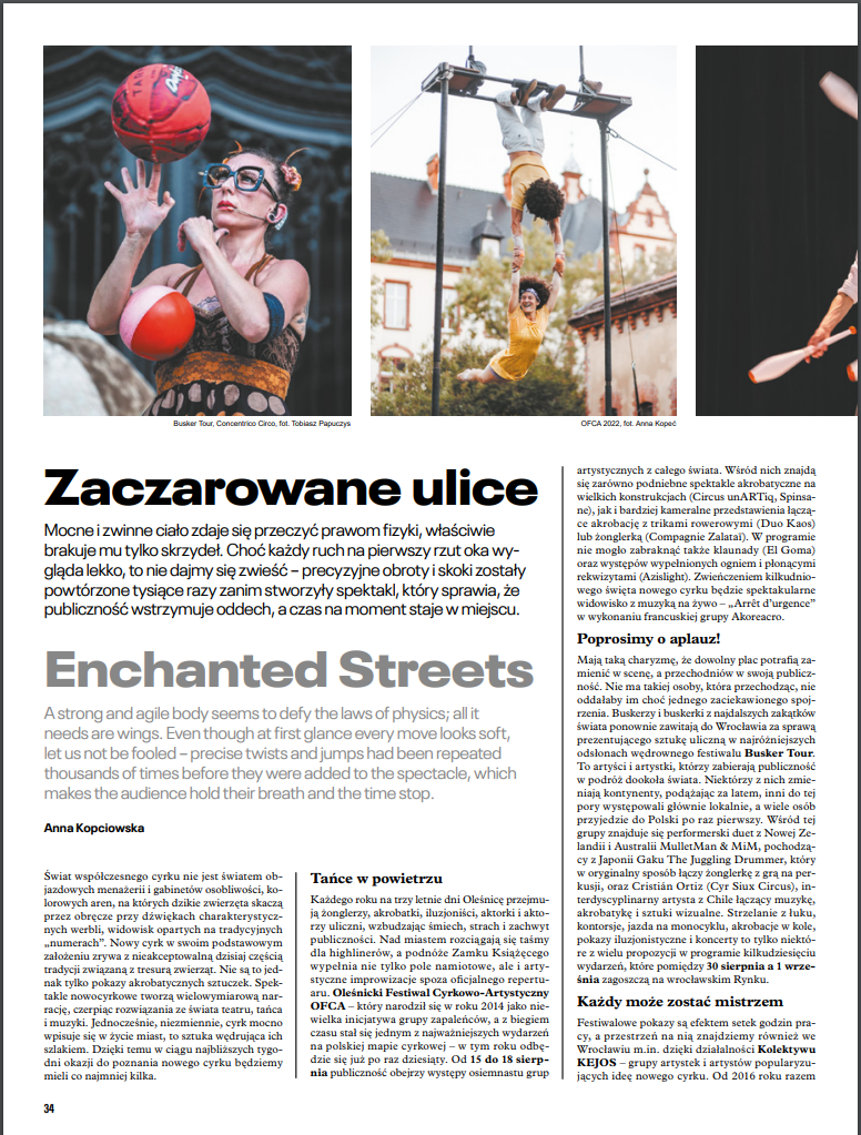 Artykuł "Zaczarowane ulice" w Niezbędniku Kulturalnym w tym zdjęcia i zapowiedź festiwalu Busker Tour 2024