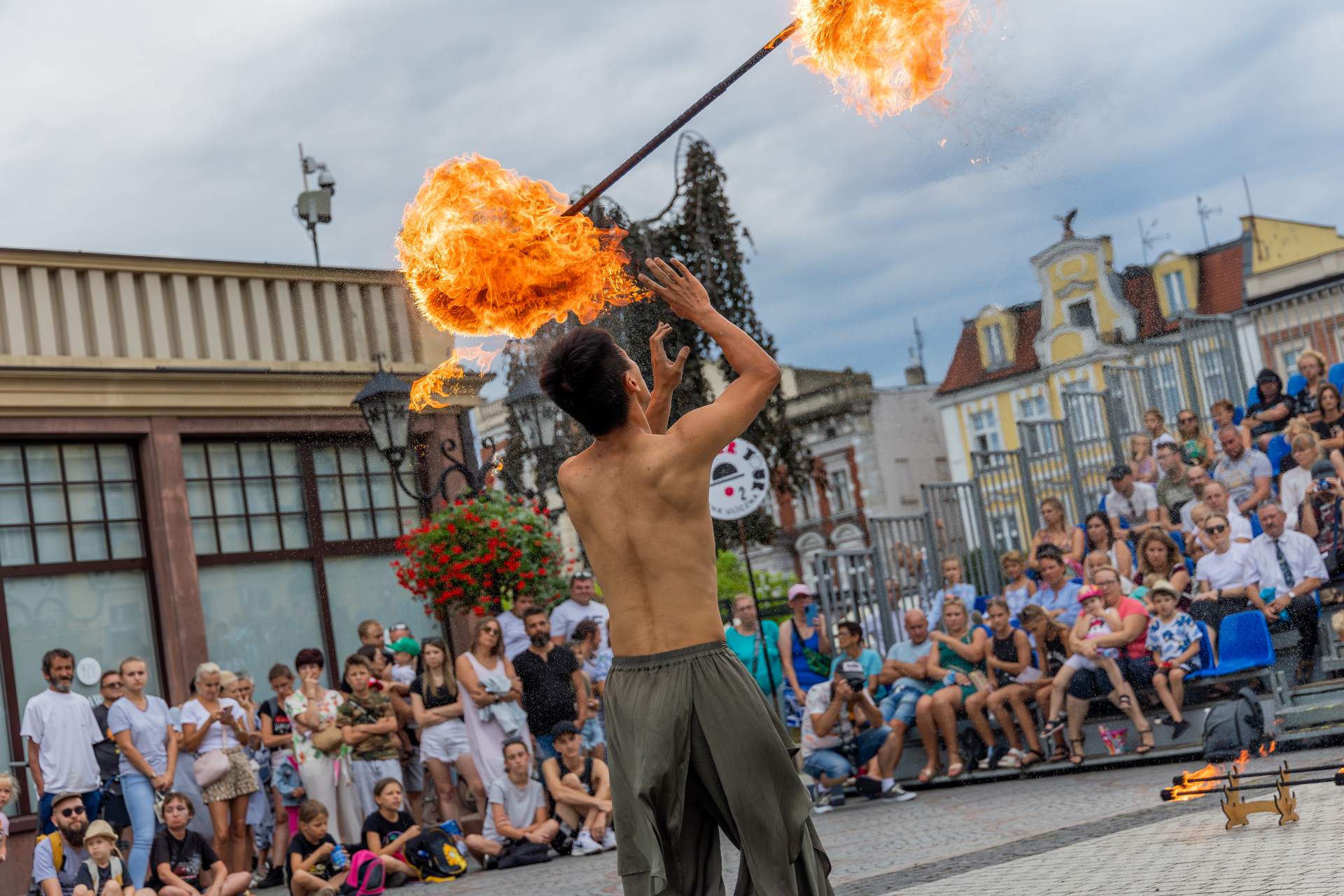 Kuo Chien Hung during fireshow at the street festival Busker Tour in Krotoszyn