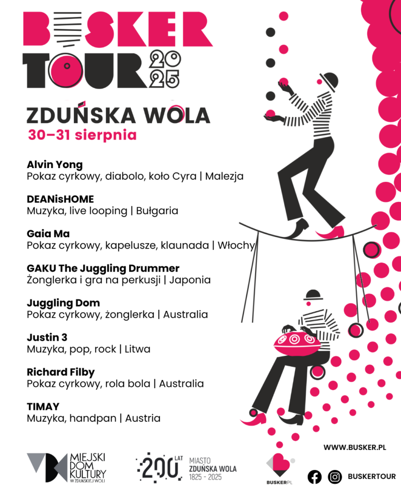 Lista artystów ulicznych festiwalu Busker Tour 2025 w Zduńskiej Woli